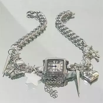 Y2K Cyber Punk Leather Watch Pendant Choker Collar Gothic Butterfly Star Necklace Jewelry for Women