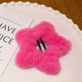 Y2K Девочки Милые Пушистые Заколки для Волос Звезда Дети Детские Искусственный Мех Бобби Пин Однотонный Пентаграмма Зажим для Волос Милый Зажим для Боковых Волос 1 шт.
