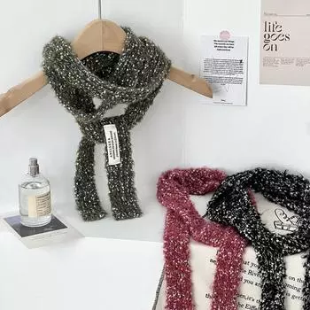Y2K Длинные узкие шарфы Мягкие плюшевые вязаные шарфы Милый пряный женский шарф для женщин серый