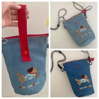 Y2K Dog Bucket Bag Canvas Puppy Handbag Casual Denim Crossbody Bag Travel светло-синий