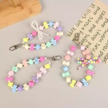 Y2K Dopamine Bow квадратный бисерный телефонный шнурок анти-потеря ремешок для телефона браслет брелок чехол для наушников камера кулон