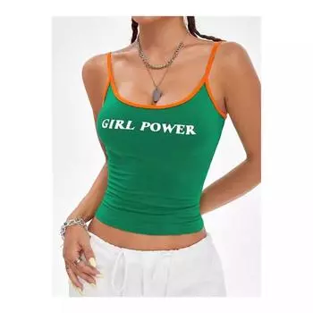 Y2K Европейская и американская уличная индивидуальность. Сексуальная майка с открытой спиной и принтом в Instagram. S зелёный