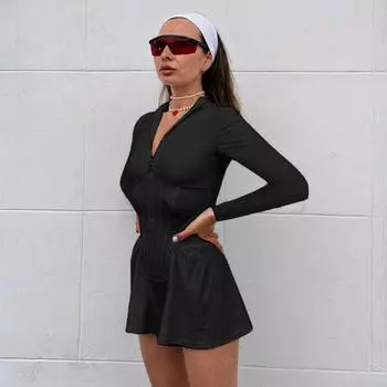 Y2K европейская и американская весенне-осенняя женская спортивная одежда на молнии, пластиковый комбинезон с широкими штанинами S белый