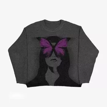 Y2K европейский и американский осенне-зимний вязаный теплый свитер в стиле хип-хоп в стиле ретро с длинным рукавом для мужчин и женщин M серый