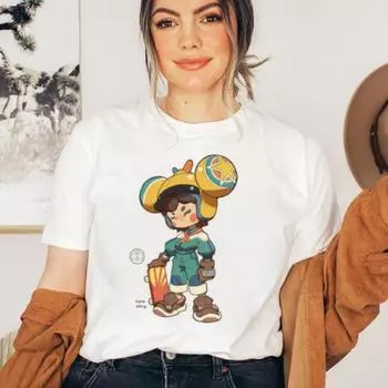 Y2K европейский и американский повседневный свободный хлопковый топ Harajuku милая футболка с короткими рукавами и буквенным принтом S белый