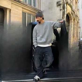 Y2K Европейский и американский ретро жаккардовый свитер с ломаными буквами для пары, вязаный свитер в стиле Харадзюку в минималистском стиле M белый