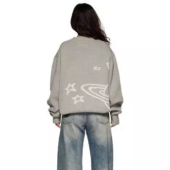 Y2K Европейский и американский ретро жаккардовый свитер с ломаными буквами для пары, вязаный свитер в стиле Харадзюку в минималистском стиле M белый