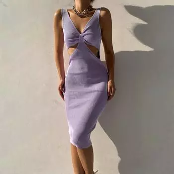 Y2K европейское и американское длинное платье INS ранней осени, длинное платье-майка с завышенной талией, утягивающими прядями, открытой спиной, облегающее платье S синий