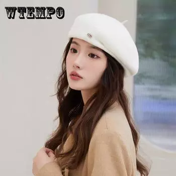 Y2K FashionBeret для женщин, кепка художника карамельного цвета с кожаным значком и атласной подкладкой, ручная стирка/химчистка, универсальный вариант для осени и зимы One Size чёрный