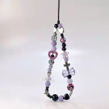 Y2K Фиолетовый бант Сердце телефон шнурок Милый Крутой бисерный мобильный телефон ремешки анти-потеря сотовый телефон подвеска ремешок на запястье