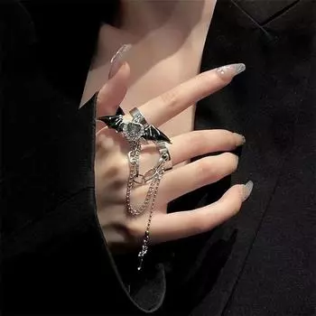 Y2K Gothic Edgy & Cute Demon Wing Cross Adjustable Ring Women S Accessories