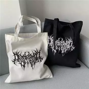 Y2K готическая холщовая сумка с буквенным принтом, повседневная женская сумка, большая вместительная темная сумка-шопер в стиле Харадзюку, винтажные новые женские сумки на плечо в стиле панк onesize белый