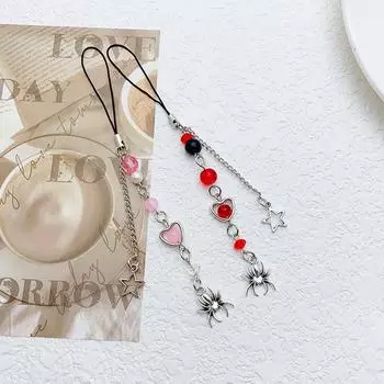 Y2K готический шнурок для мобильного телефона с бусинами креативный кулон в виде паука телефонная цепочка эстетичный ремешок для мобильного телефона брелок красный