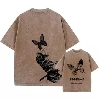 Y2k Харадзюку Ретро Выстиранная Футболка Футболка с Принтом Уличная Одежда Лето Чистый Хлопок Короткий Чистый Хлопок Черный Топ S