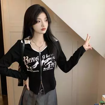 Y2k Harajuku футболка с буквенным принтом женская готическая уличная одежда на молнии тонкая дизайнерская футболка в стиле гранж корейский S абрикосовый