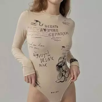 Y2K High Street Осенний новый повседневный женский комбинезон с круглым вырезом и принтом букв и длинными рукавами S