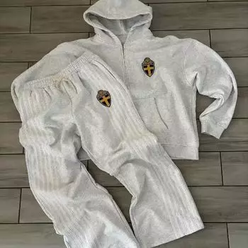 Y2K хип-хоп вышитые буквы толстовка костюм уличная новая американская мода сращивание ретро свободный молния спортивный костюм S белый
