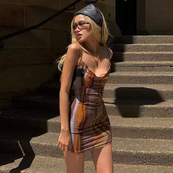 Y2k Hollow Club Party Элегантное и сексуальное плиссированное мини-платье без рукавов с открытой спиной и кружевным принтом S темно-коричневого