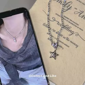 Y2K Hot Girl Heart Zircon Choker - Sweet, Cool, High-End Niche Design Necklace