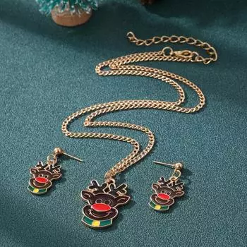 Y2K Элегантные серьги с лосем для девочек, ожерелье, комплект из 3 предметов, модные серьги с подвеской в виде лося, женский рождественский подарок, индивидуальная цепочка на свитер с кисточками чёрный