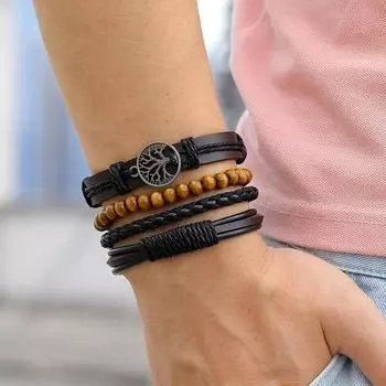 Y2K Элегантный модный браслет Кожаный многослойный браслет Винтажный браслет из бисера Унисекс Ювелирные изделия чёрный