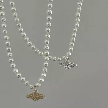 Y2K Ювелирная Цепочка Винтаж Кристалл Циркон Планета Сатурн Жемчужное Колье Ожерелье Для Женщин Женская Пара Подвески Сатурна Ожерелье