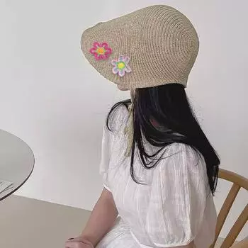 Y2K Kawaii Flower Loli Солнцезащитная шляпа Летняя длинная складная кепка с полями «утиный язычок» для путешествий и прогулок, солнцезащитный козырек, корейские женские шляпы с ремешками 56-58cm хаки