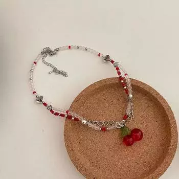 Y2K красное вишневое сердце бисерное колье женское бохо многослойное бисерное вишневое кулон ожерелье винтажные новые ювелирные изделия 1Pc