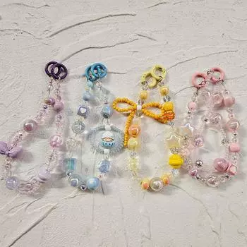 Y2K красочные бусины телефон шнурок Ins стиль бант бусины мобильный телефон ремни браслет анти потеряться телефон цепочка брелок камера шарм BR