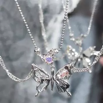 Y2K Кристалл Бабочка Ожерелье Женское Светлое Роскошное Egirl Панк Сердце Гранж Ключицы Цепи Модные Ювелирные Изделия Подарок Партии