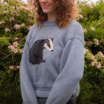 Y2K круглый вырез с длинными рукавами жаккардовый узор с животными Харадзюку ретро вязаный свитер уличная одежда высокая уличная одежда M