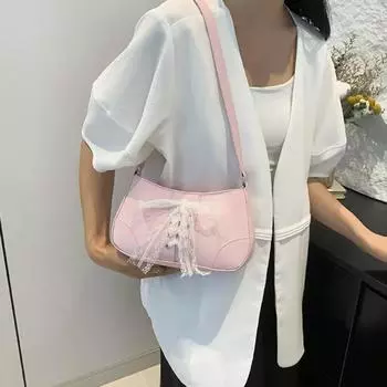 Y2K кружевная сумка Ban большая емкость PU подмышечная сумка сумка через плечо бант кошелек ежедневный белый