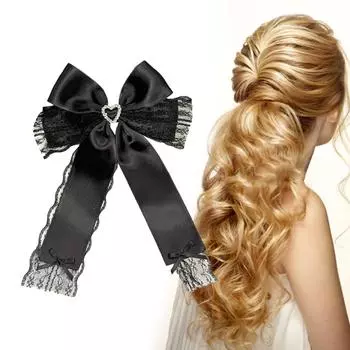 Y2K кружевная заколка для волос бант балетки большой бант сердце плоский зажим балетки шпилька бант элегантная заколка для волос для пучков бежевый