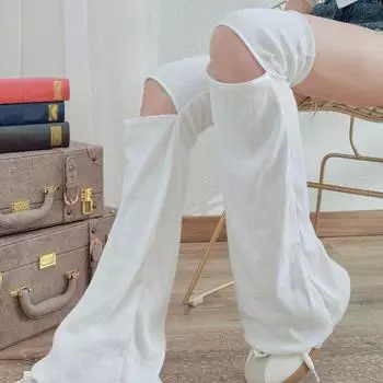 Y2k Leg Warmers Women Horn Shape Broken Hollow Stockings Simple Bell-bottoms Socks Winter серый