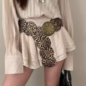 Y2K леопардовый принт пояс винтажный ковбойский пояс винтажный этнический стиль кушаки мужские Style 1