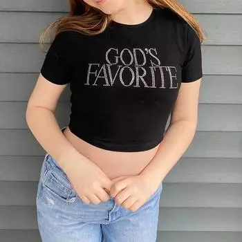 Y2K Летний пуловер с круглым вырезом и короткими рукавами, женская футболка S чёрный