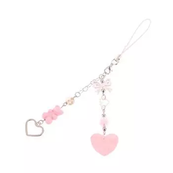 Y2K Маленький Медвежонок Сердце Ремешок Для Мобильного Телефона Милый Розовый Бисерный Телефон Ремешки Брелок Для Девочек Подарки