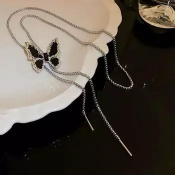 Y2K металлическая бабочка кисточка выдвижной регулируемый чокер ожерелье бабочка кулон цепь ожерелье панк хип-хоп ювелирные изделия подарок