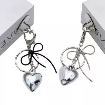Y2K металлический брелок серебристого цвета, простой брелок в виде сердца с бантом, автомобильный держатель для ключей, рюкзак, подвеска, сумка, подвесное украшение серебряный