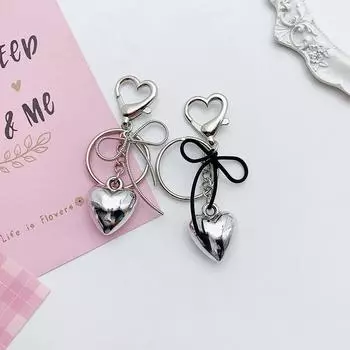 Y2K металлический брелок серебристого цвета, простой брелок в виде сердца с бантом, автомобильный держатель для ключей, рюкзак, подвеска, сумка, подвесное украшение чёрный