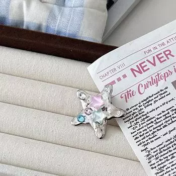 Y2K Милая крутая металлическая серебряная заколка для волос со звездой для девочек, металлическая пятиконечная звезда, крутая заколка для челки, заколка для волос, головной убор onesize