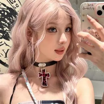 Y2K Millennial Babes Леопардовый принт Крест-чокер Ошейник Ниша Японский Фэн-шуй Бриллиантовое Ожерелье Цепочка Ключицы