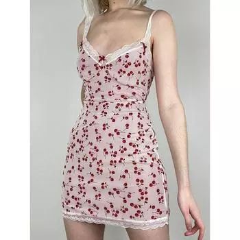 Y2k Милое женское платье в пастельно-готическом стиле Fairycore Grunge Эстетическое кружевное облегающее платье с бантом в стиле пэчворк S розовый