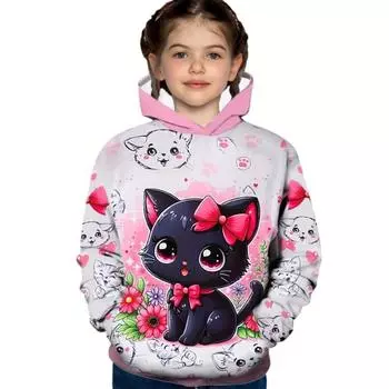 Y2k милый котенок элемент толстовка топ длинный рукав 3D цифровая печать детская осень и зима теплая повседневная трендовая толстовка с капюшоном 100CM