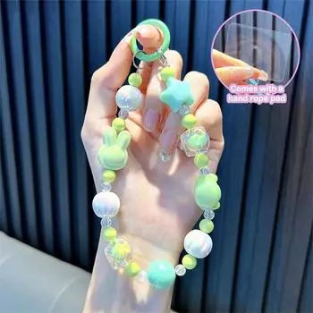 Y2K милый кролик бусины телефон чехол шнурок Ins стиль конфетный цвет бусины телефон цепочка браслет брелок держатель для ключей автомобиля камера кулон чёрный