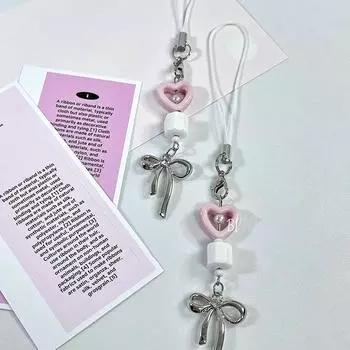 Y2K Милый Сердце Бант Бусина Телефон Цепочка Анти-Потеря Ремешок Брелок Шнурок Подвеска Ins Сумка Камера Украшение Для Девочек 03