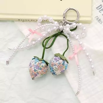 Y2K Милый Тканевый Клетчатый Брелок с Клубничным Бантиком Ин Тренд Брелок Корейская Эстетика Девичий Брелок Подвеска для Сумки Подарки для Девочек A3