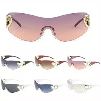 Y2K модные солнцезащитные очки без оправы для мужчин и женщин, персонализированные любовные роскошные дизайнерские очки, цельные солнцезащитные очки