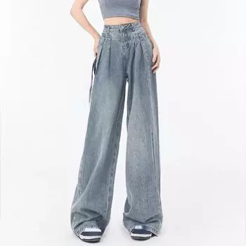 Y2k модные женские джинсы в стиле Харадзюку, широкие свободные повседневные джинсовые брюки-карго в стиле панк, мешковатые уличные длинные брюки Tide S синий