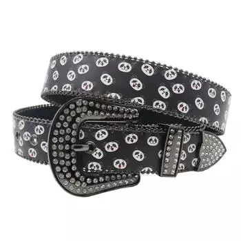 Y2K модный ремень из искусственной кожи, американский оригинальный дизайн Yabi, Y2K забавный рисунок панды, ремень со стразами 105cm синий